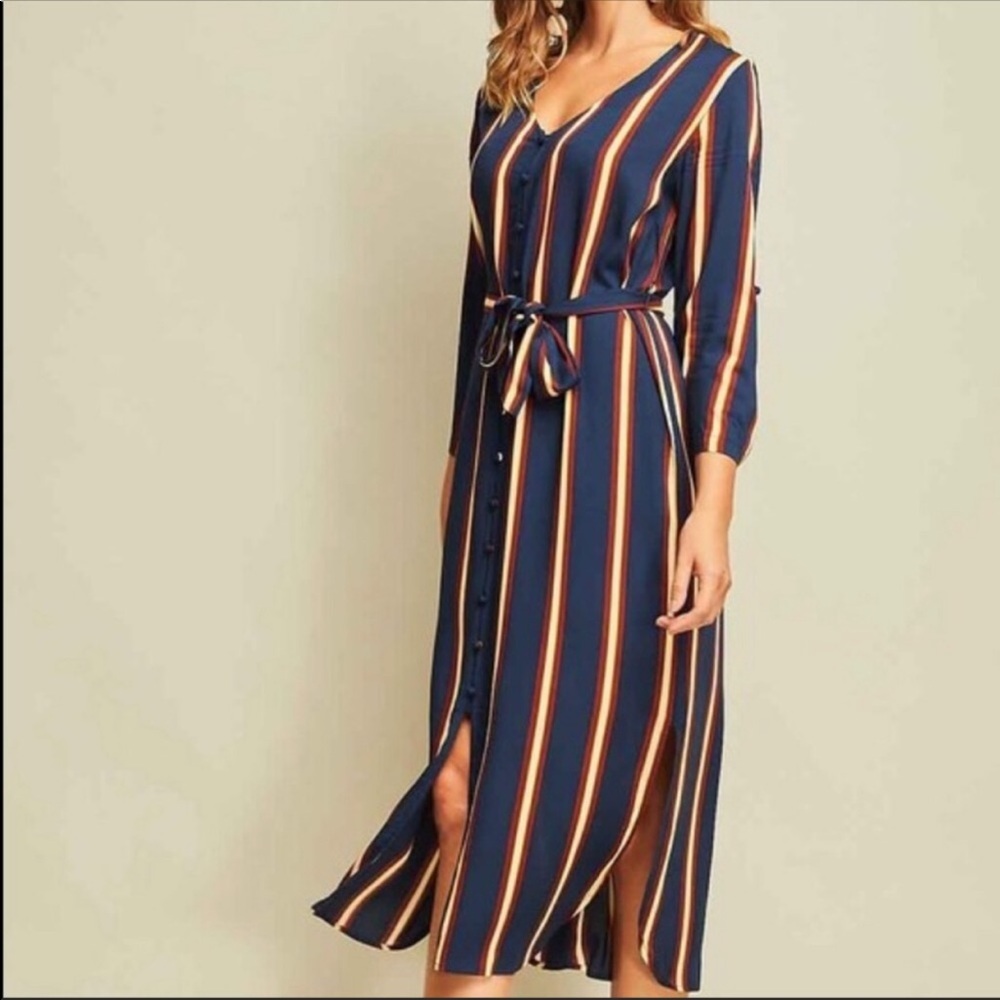3 Pack Blue Striped 3/4 Sleeve Dress